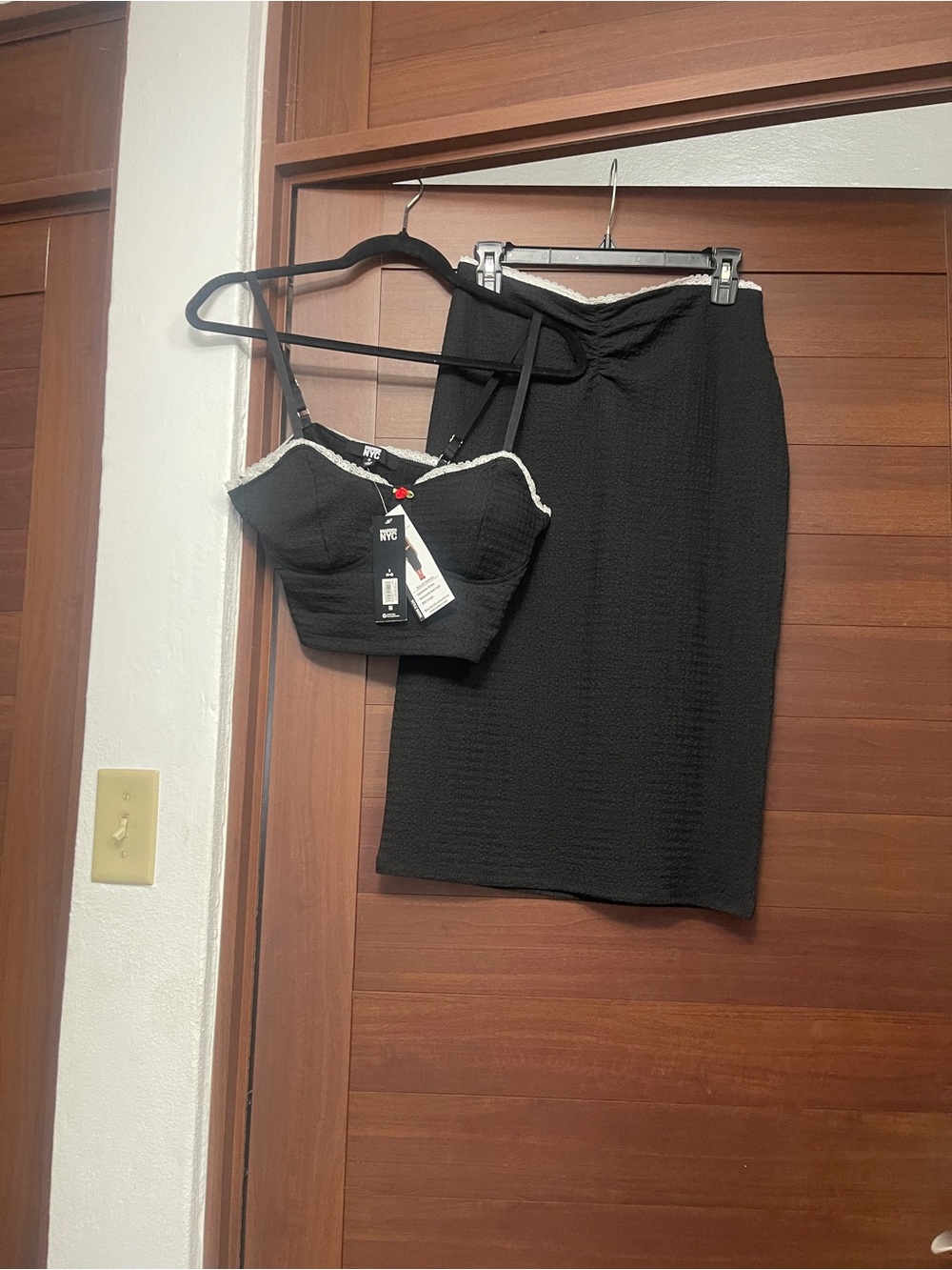 Madden Girl Black Textured Pencil Skirt with Trim Waist Set